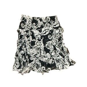 Lauren Ralph Lauren Black Pearl Paisley Print Ruffle Skirt. Medium. NEW.